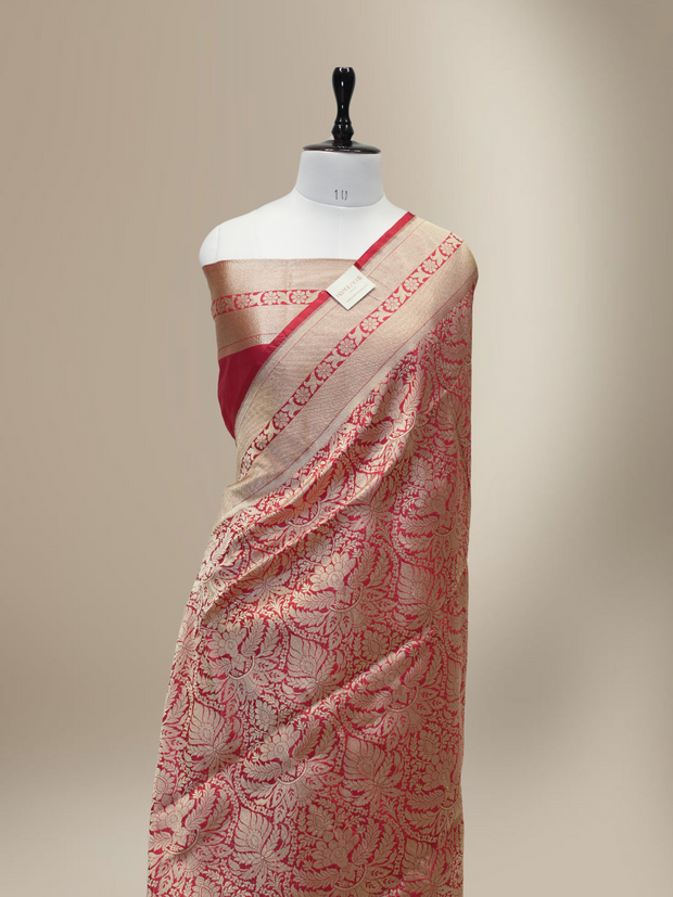 Pure Katan Silk Zari Tanchui Brocade Banarasi Saree - Red