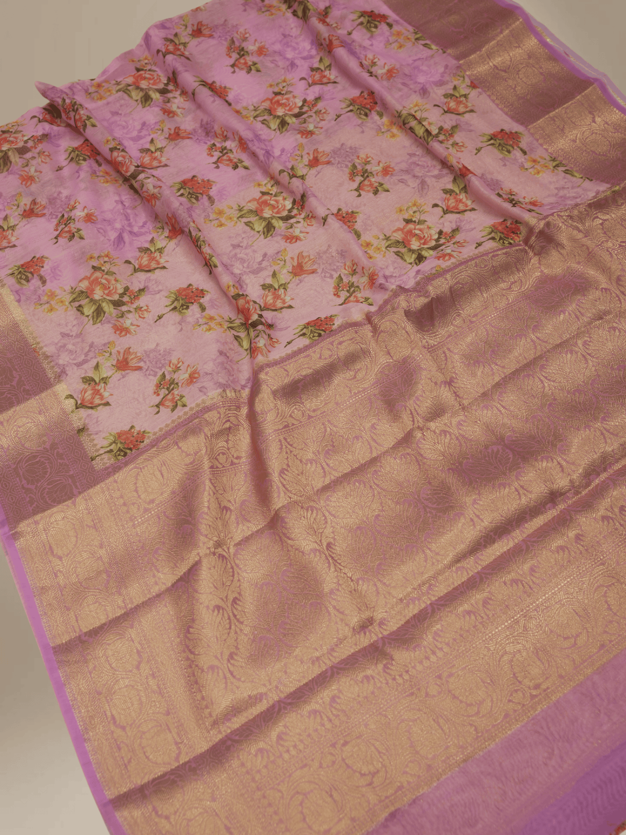 Lavender Pink Cotton Digital Print sarees