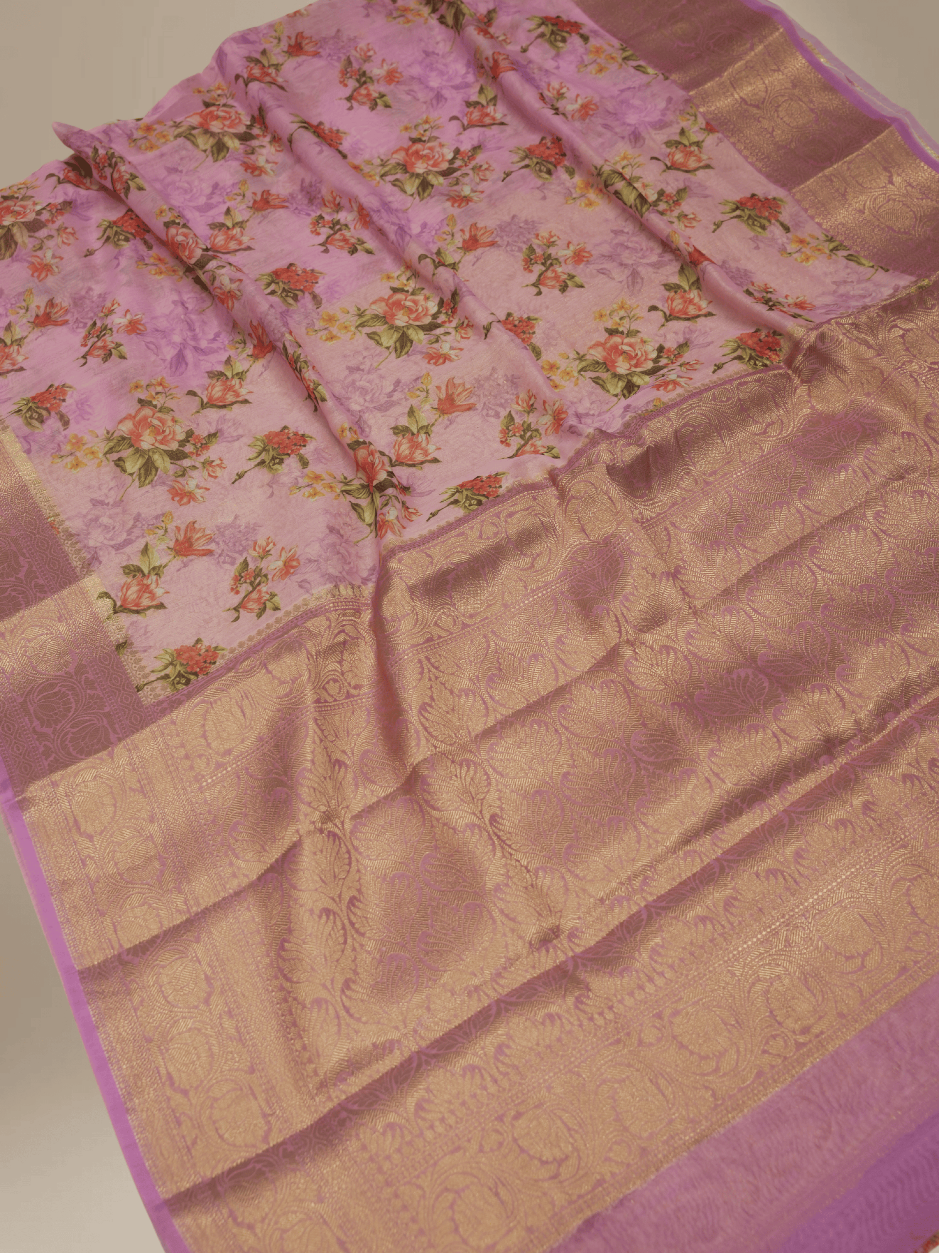 Lavender Pink Cotton Digital Print sarees