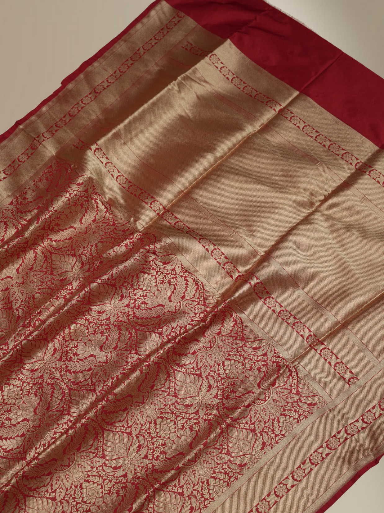 Pure Katan Silk Zari Tanchui Brocade Banarasi Saree - Red