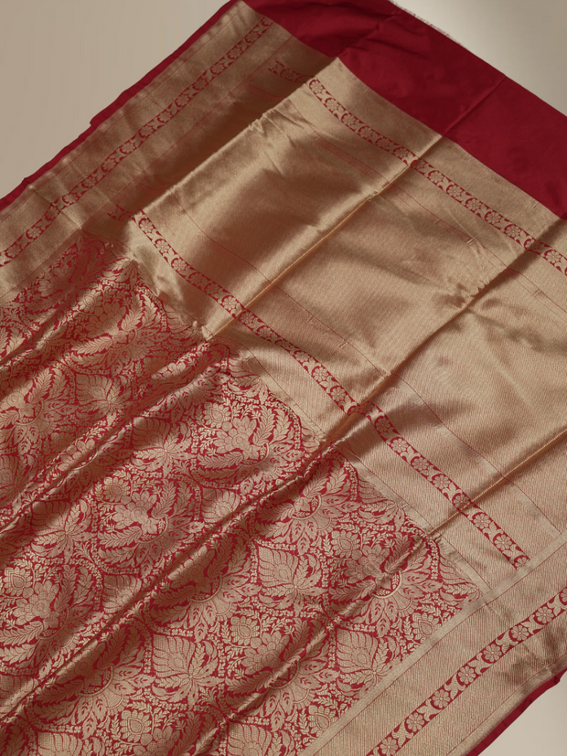 Pure Katan Silk Zari Tanchui Brocade Banarasi Saree - Red