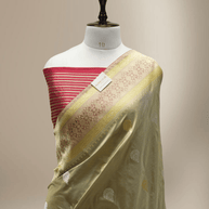 Grey Pure Katan Silk Kadwa Rupa Sona Motif Handloom Banarasi Sarees