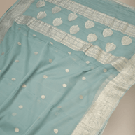 Pure Georgette kadua Banarasi Handloom Saree - Light Grey
