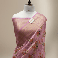 Lavender Pink Cotton Digital Print sarees