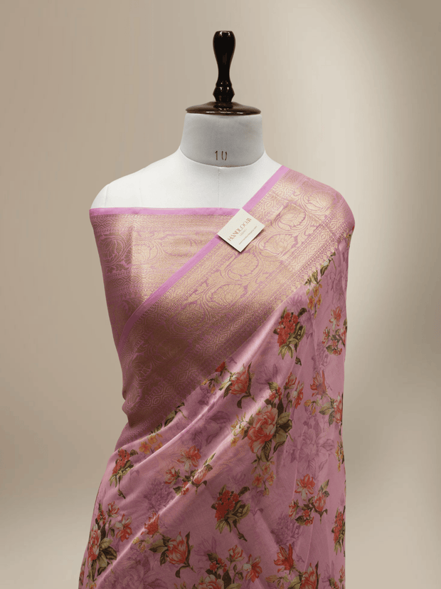 Lavender Pink Cotton Digital Print sarees