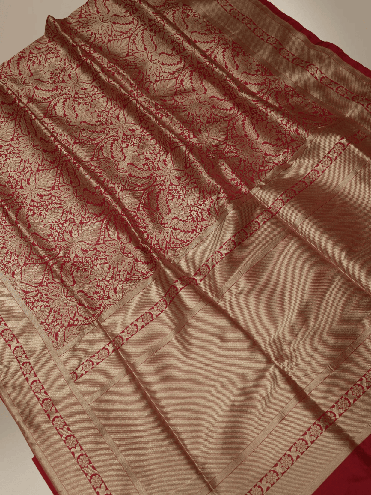 Pure Katan Silk Zari Tanchui Brocade Banarasi Saree - Red