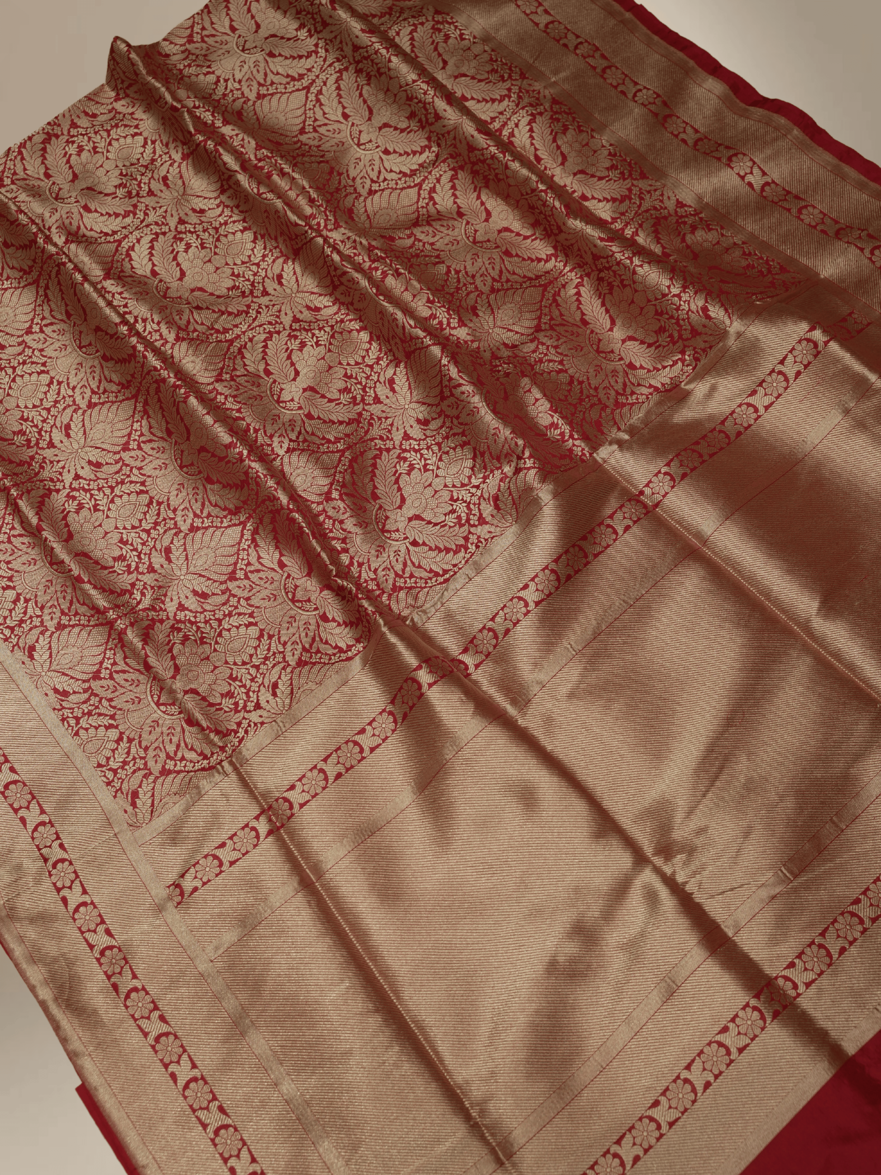 Pure Katan Silk Zari Tanchui Brocade Banarasi Saree - Red
