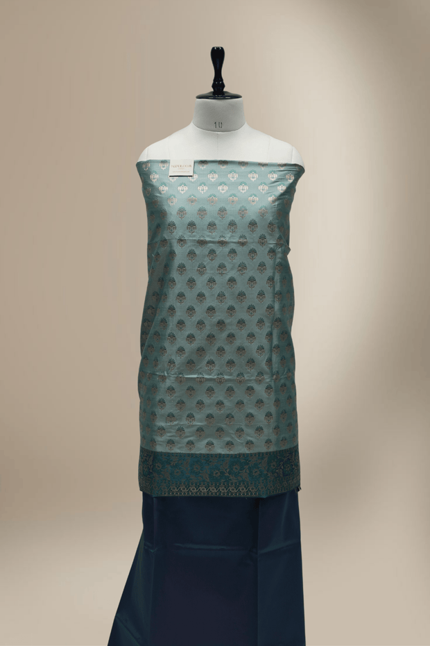 Banarasi Fancy Silk Suit with Zari Motif with Contrast Banarasi Dupatta -Royal Blue