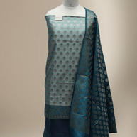 Banarasi Fancy Silk Suit with Zari Motif with Contrast Banarasi Dupatta -Royal Blue