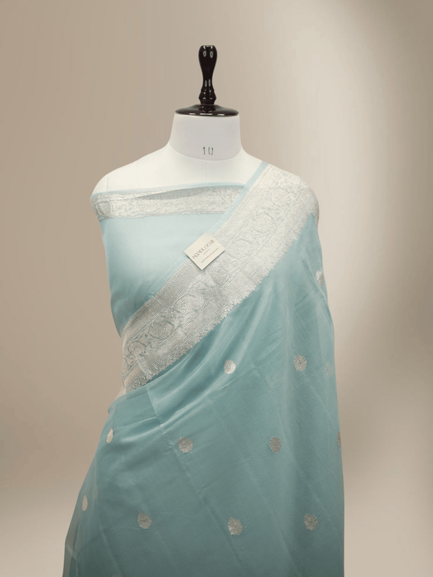 Pure Georgette kadua Banarasi Handloom Saree - Light Grey