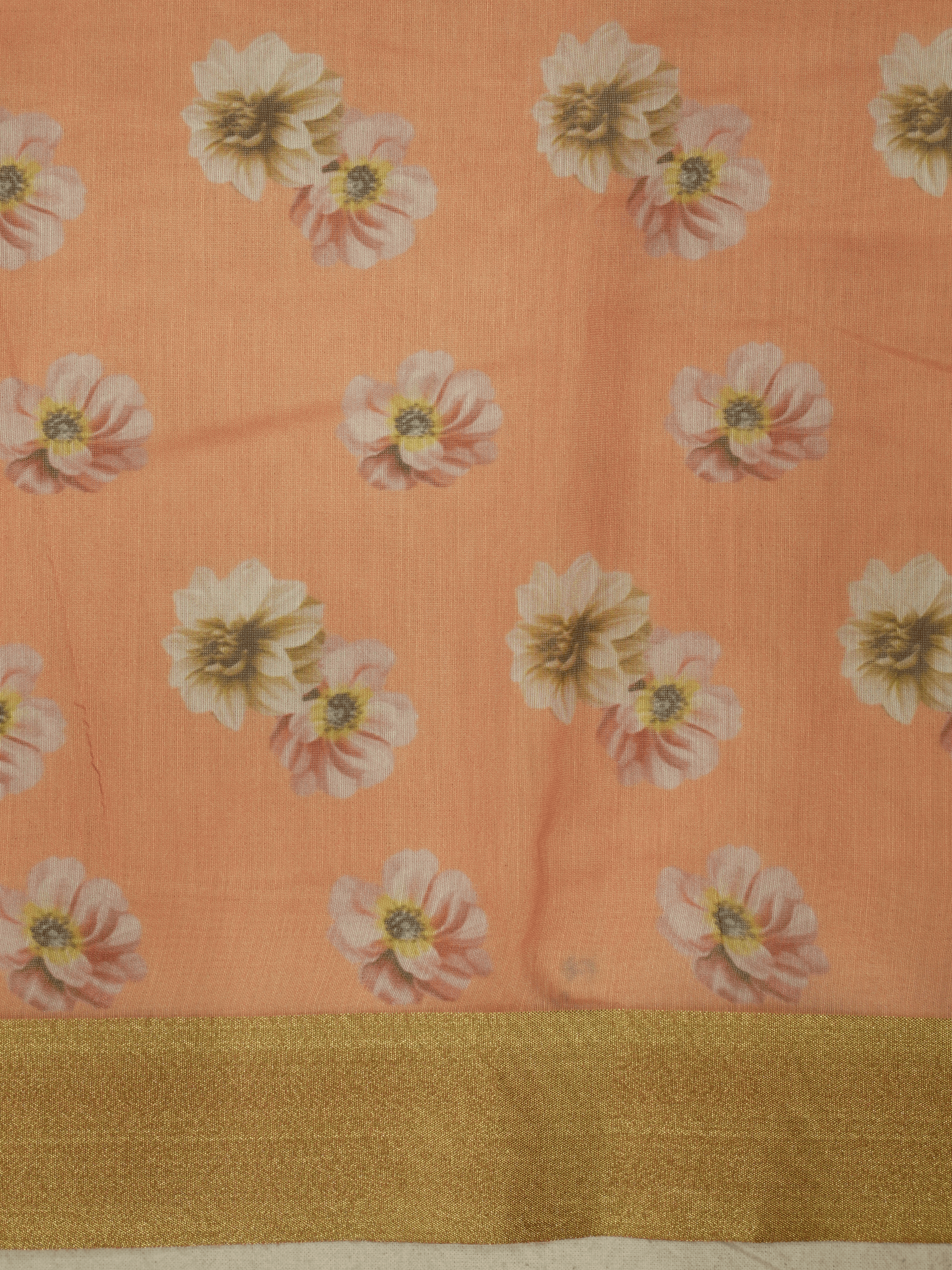 Pitch  Colour Cotton Digital Print sarees with Skirt Chikankaari work