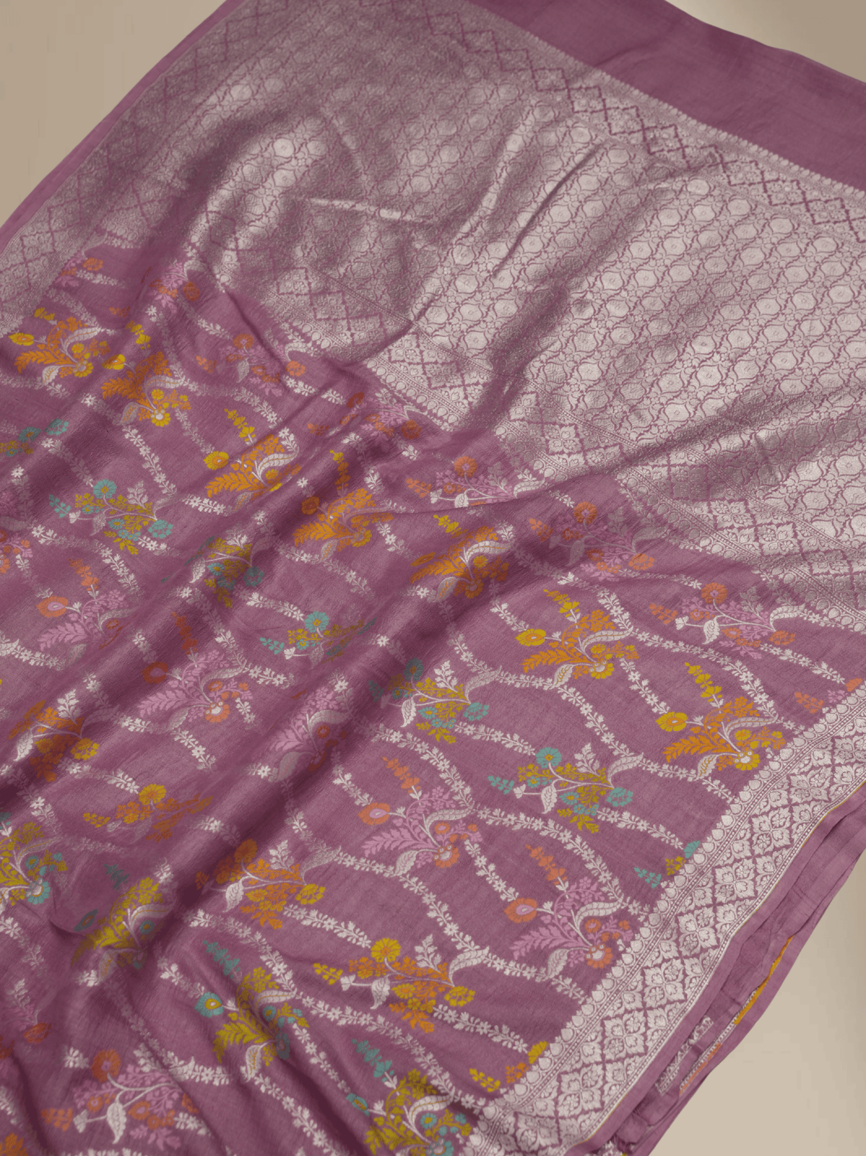 Pure Tussar Georgette Handloom Banarasi Saree - Jaal with Meenakari