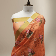 Pitch Colour Cotton Digital Print sarees with Skirt Chikankaari work