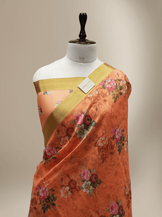 Pitch Colour Cotton Digital Print sarees with Skirt Chikankaari work