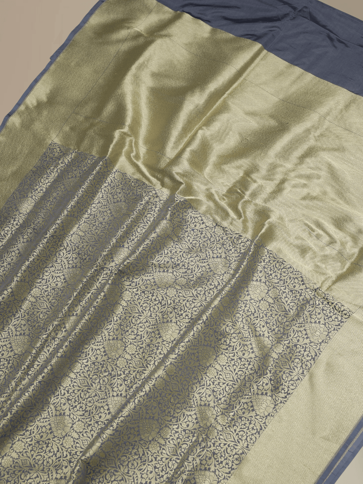 Pure Katan Silk Zari Tanchui Brocade Banarasi Saree - Grey