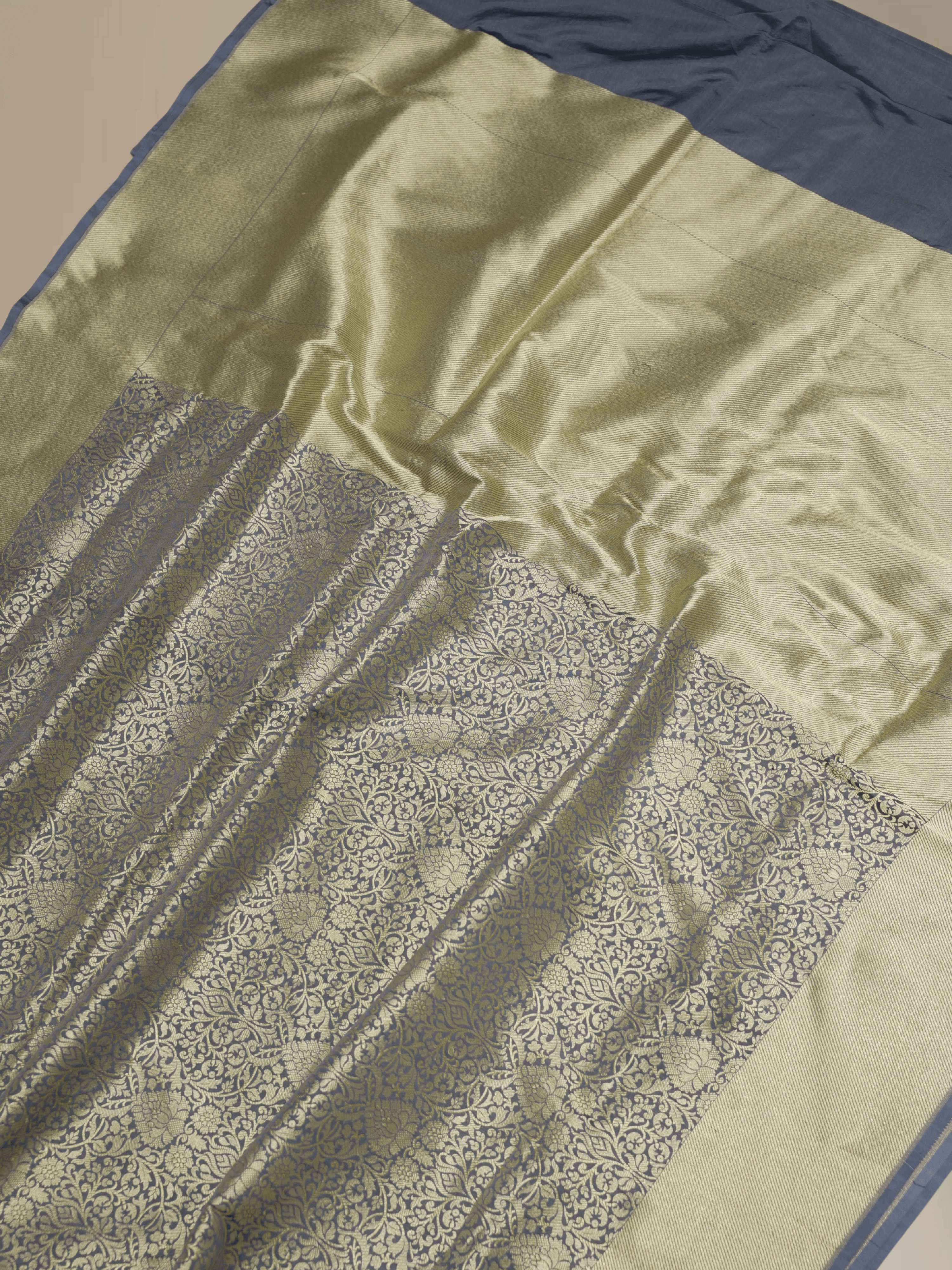 Pure Katan Silk Zari Tanchui Brocade Banarasi Saree - Grey