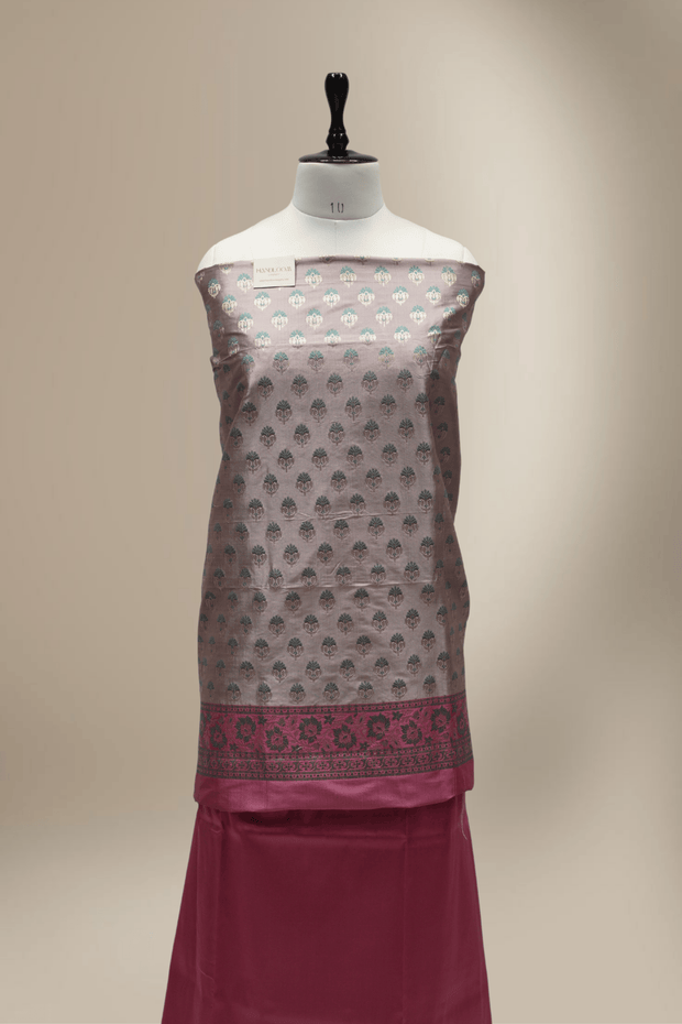 Banarasi Fancy Silk Suit with Zari Motif with Contrast Banarasi Dupatta - Onion Pink