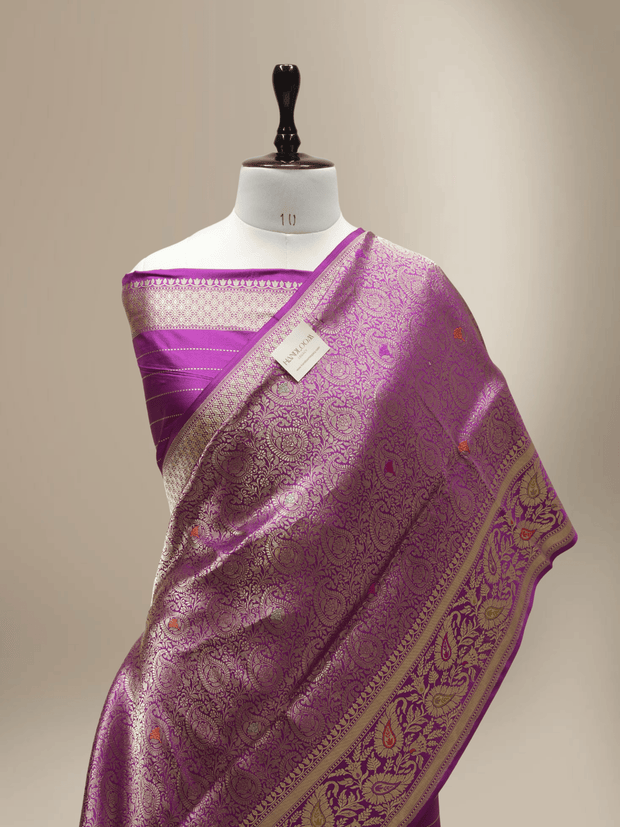 Royal Magenta Pure Katan Silk kadiyal Jaal Handloom Banarasi Sarees