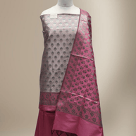 Banarasi Fancy Silk Suit with Zari Motif with Contrast Banarasi Dupatta - Onion Pink