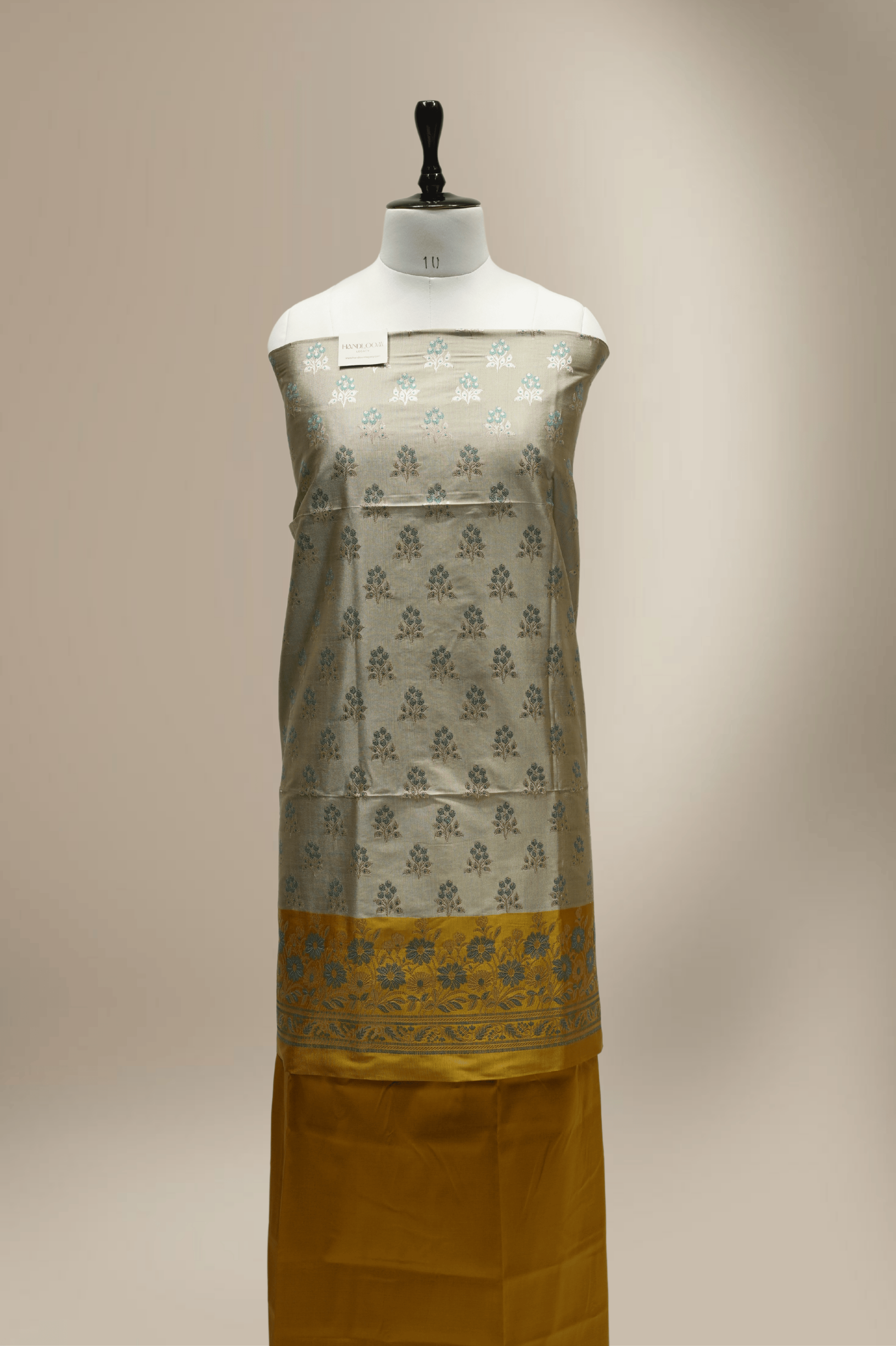 Banarasi Fancy Silk Suit with Zari Motif with Contrast Banarasi Dupatta - Yellow