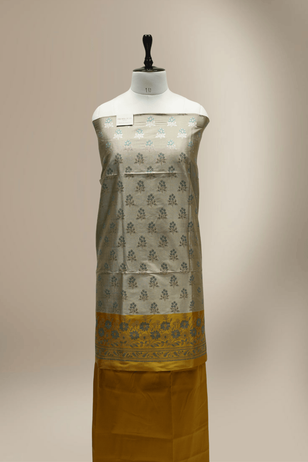 Banarasi Fancy Silk Suit with Zari Motif with Contrast Banarasi Dupatta - Yellow