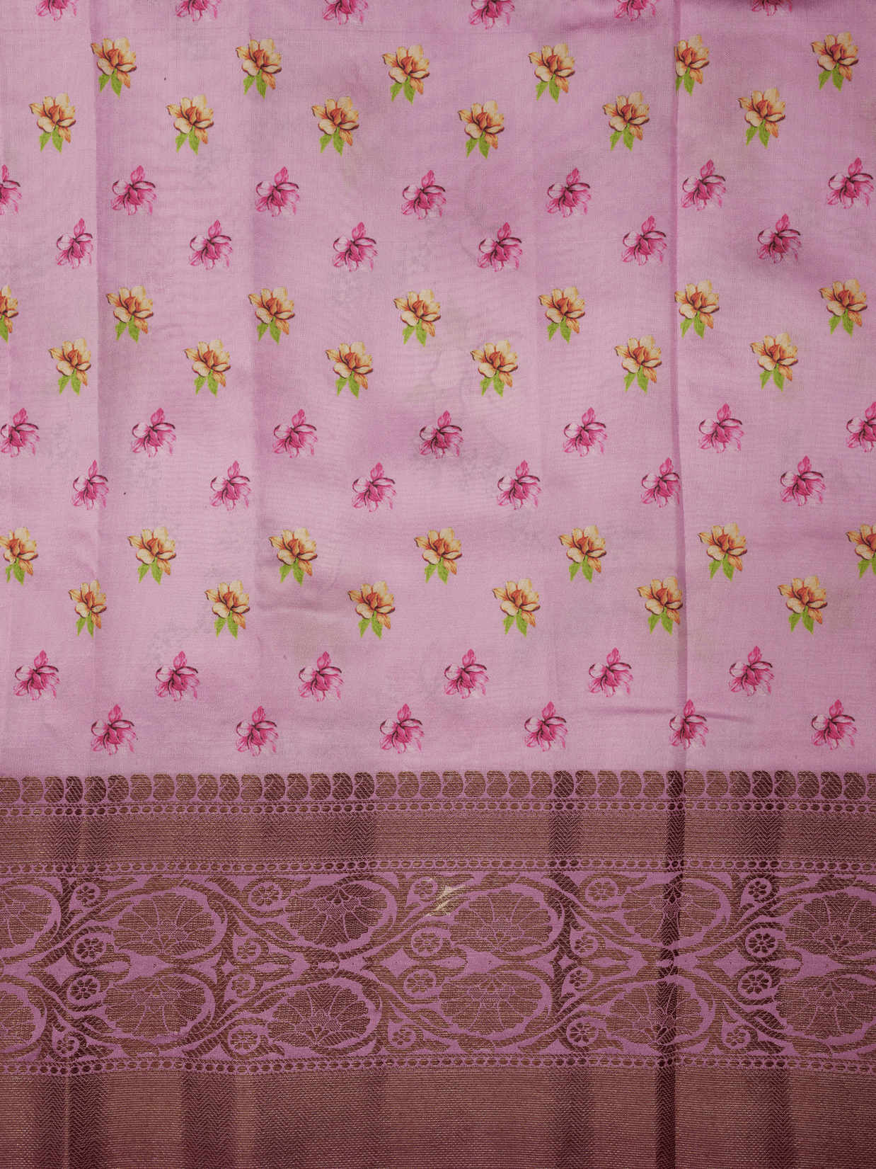 Pink Silk Digital Print Sarees With Copper Border