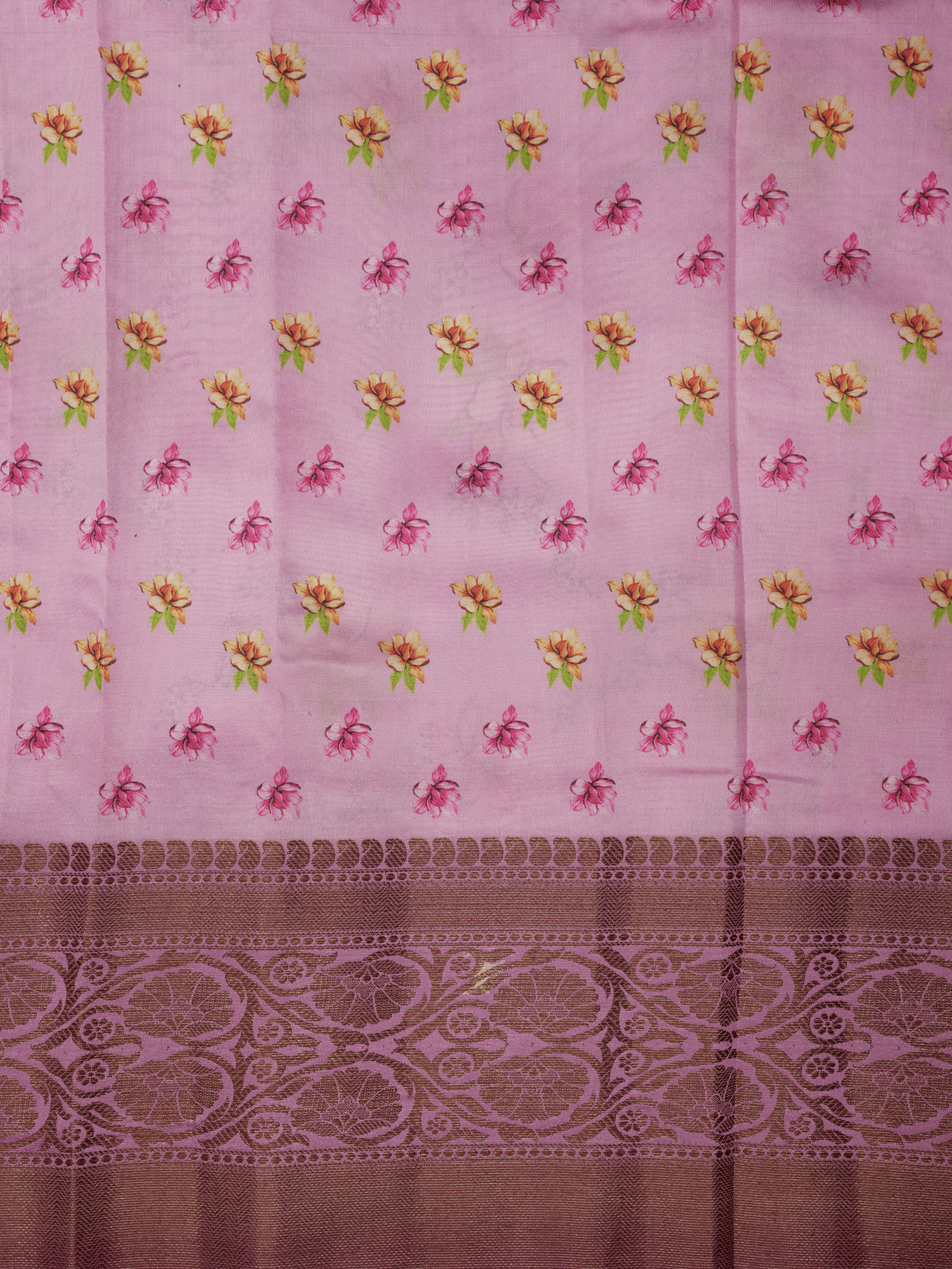 Pink Silk Digital Print Sarees With Copper Border
