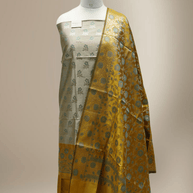 Banarasi Fancy Silk Suit with Zari Motif with Contrast Banarasi Dupatta - Yellow