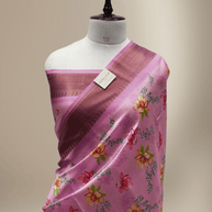 Pink Silk Digital Print Sarees With Copper Border