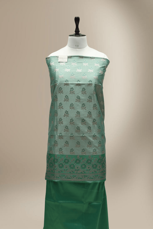 Banarasi Fancy Silk Suit with Zari Motif with Contrast Banarasi Dupatta - Green