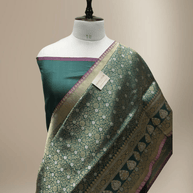 Royal Green Pure Katan Silk kadiyal Jaal Handloom Banarasi Sarees