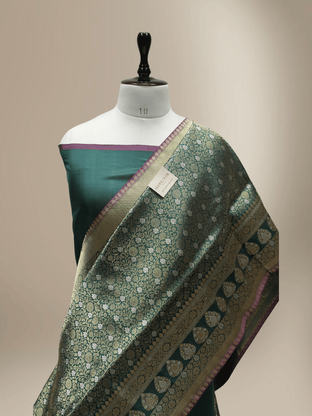 Royal Green Pure Katan Silk kadiyal Jaal Handloom Banarasi Sarees