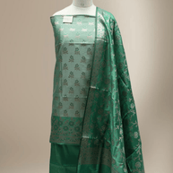Banarasi Fancy Silk Suit with Zari Motif with Contrast Banarasi Dupatta - Green