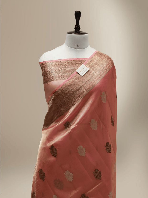 Pure Tissue Silk Handloom Banarasi saree with Coffee & Gold Zari
