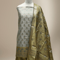 Banarasi Fancy Silk Suit with Zari Motif with Contrast Banarasi Dupatta - Mehendi Green