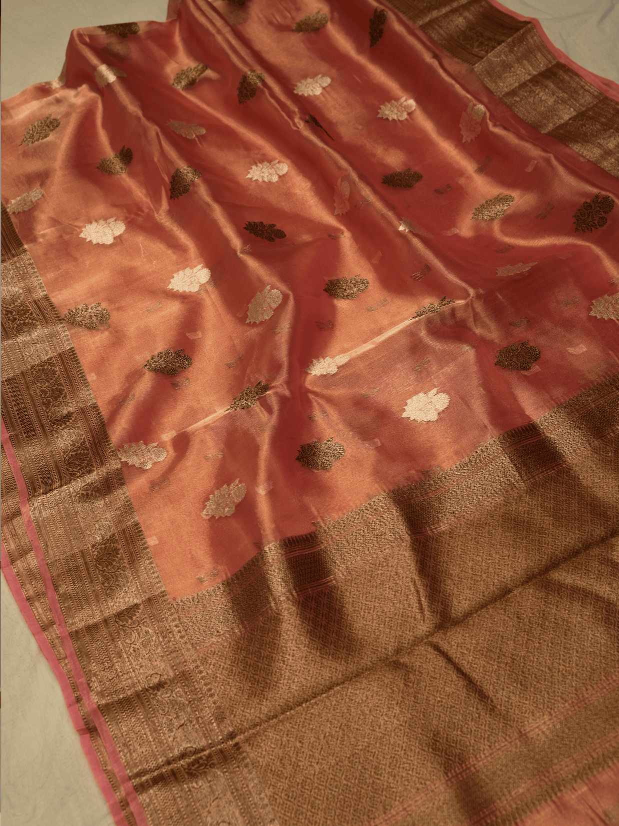 Pure Tissue Silk Handloom Banarasi saree with Coffee & Gold Zari