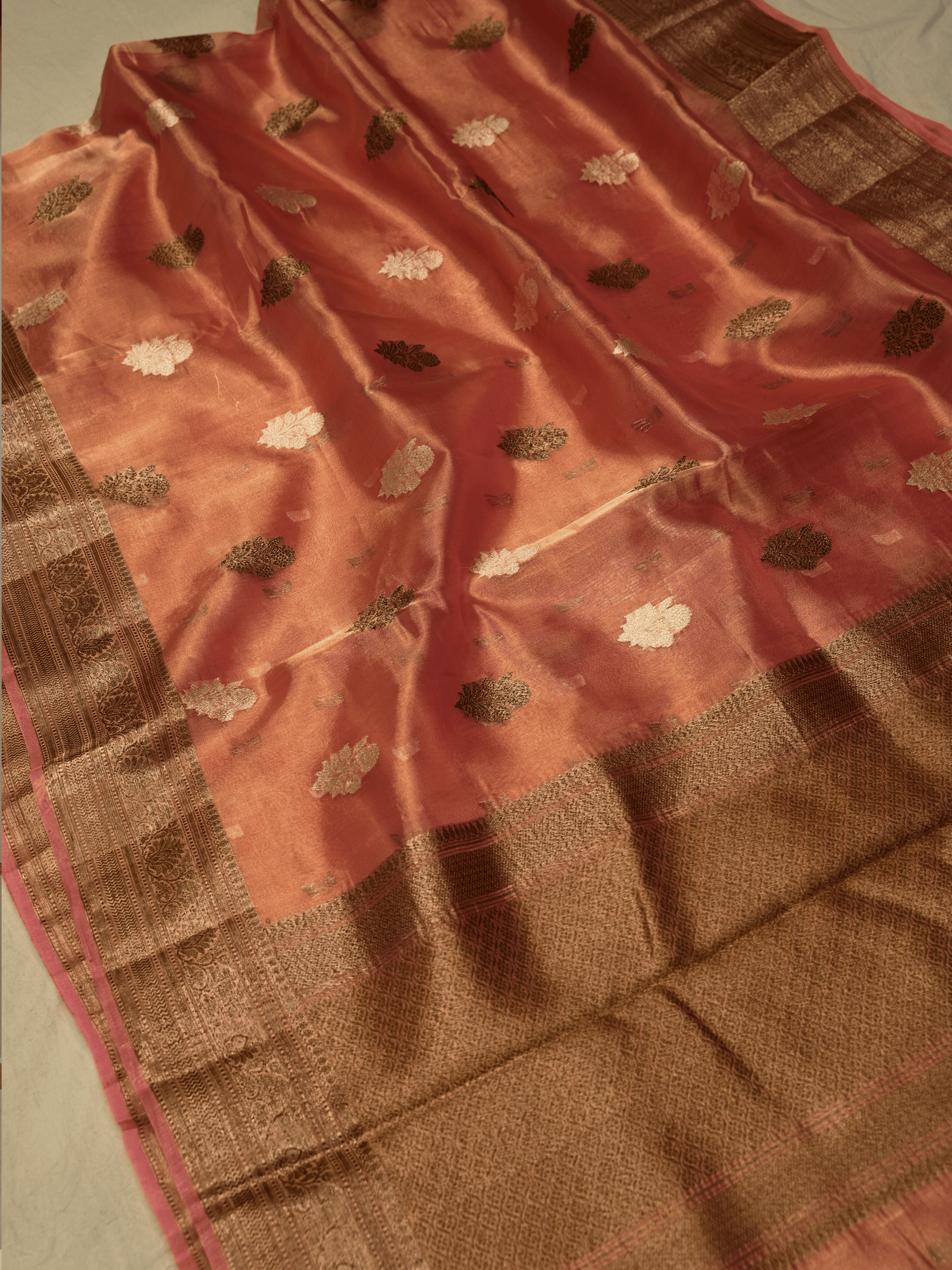 Pure Tissue Silk Handloom Banarasi saree with Coffee & Gold Zari