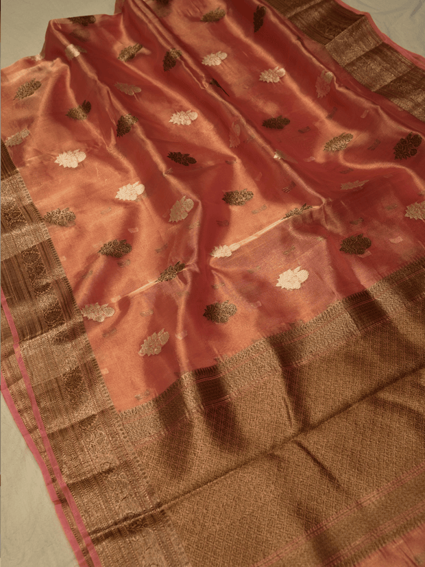 Pure Tissue Silk Handloom Banarasi saree with Coffee & Gold Zari