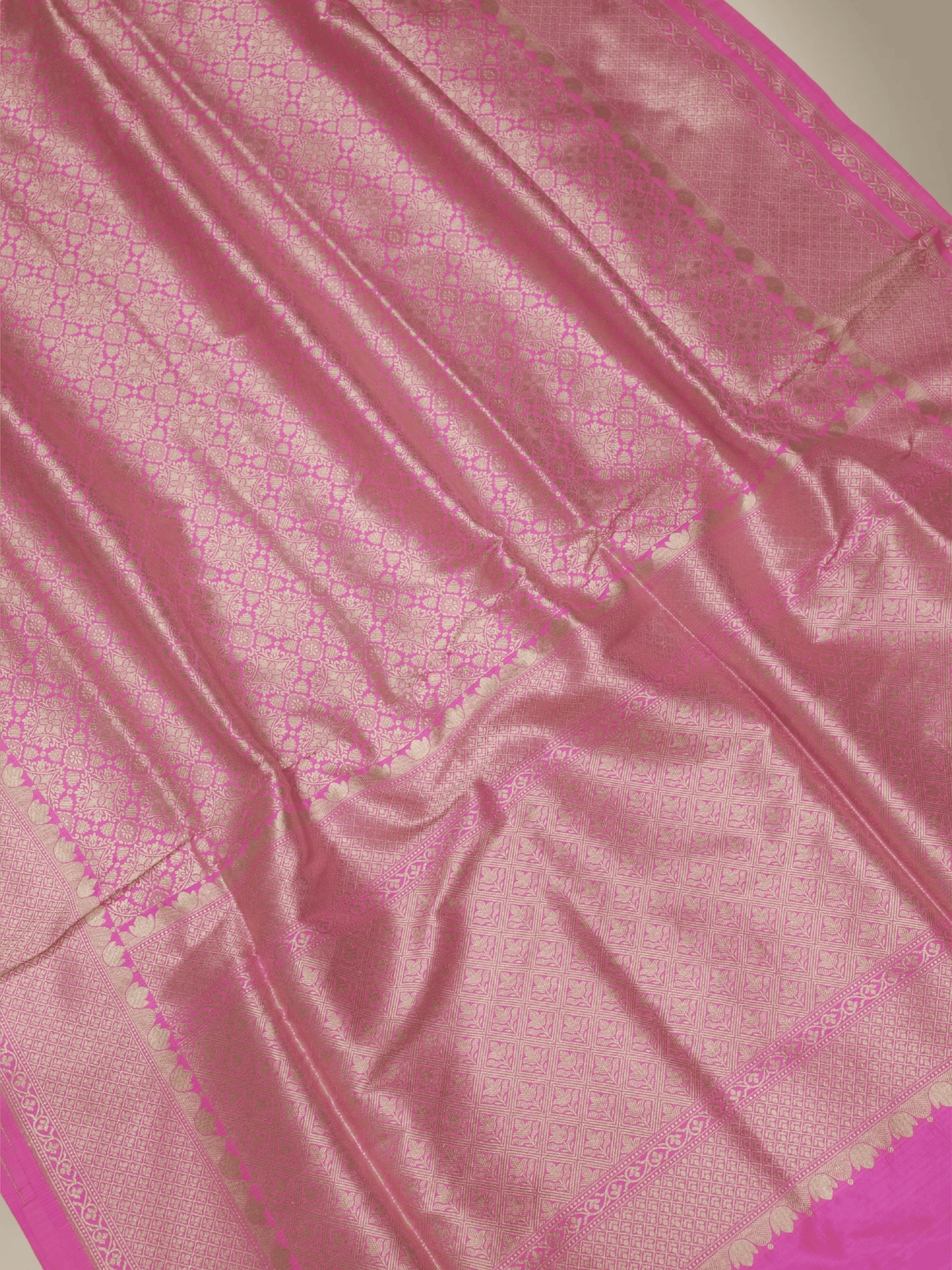 Pure Katan Silk Zari Tanchui Brocade Banarasi Saree - Pink