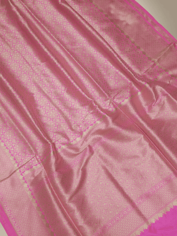 Pure Katan Silk Zari Tanchui Brocade Banarasi Saree - Pink