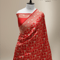 Red Pure Katan Silk Banarasi Sarees With Silver Mina