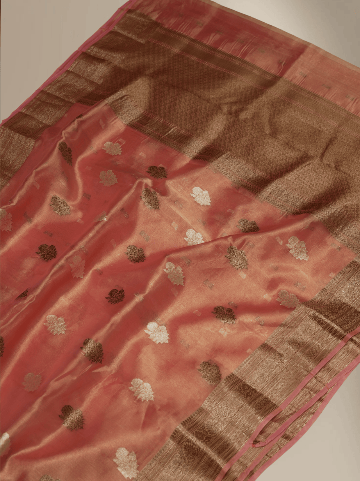 Pure Tissue Silk Handloom Banarasi saree with Coffee & Gold Zari