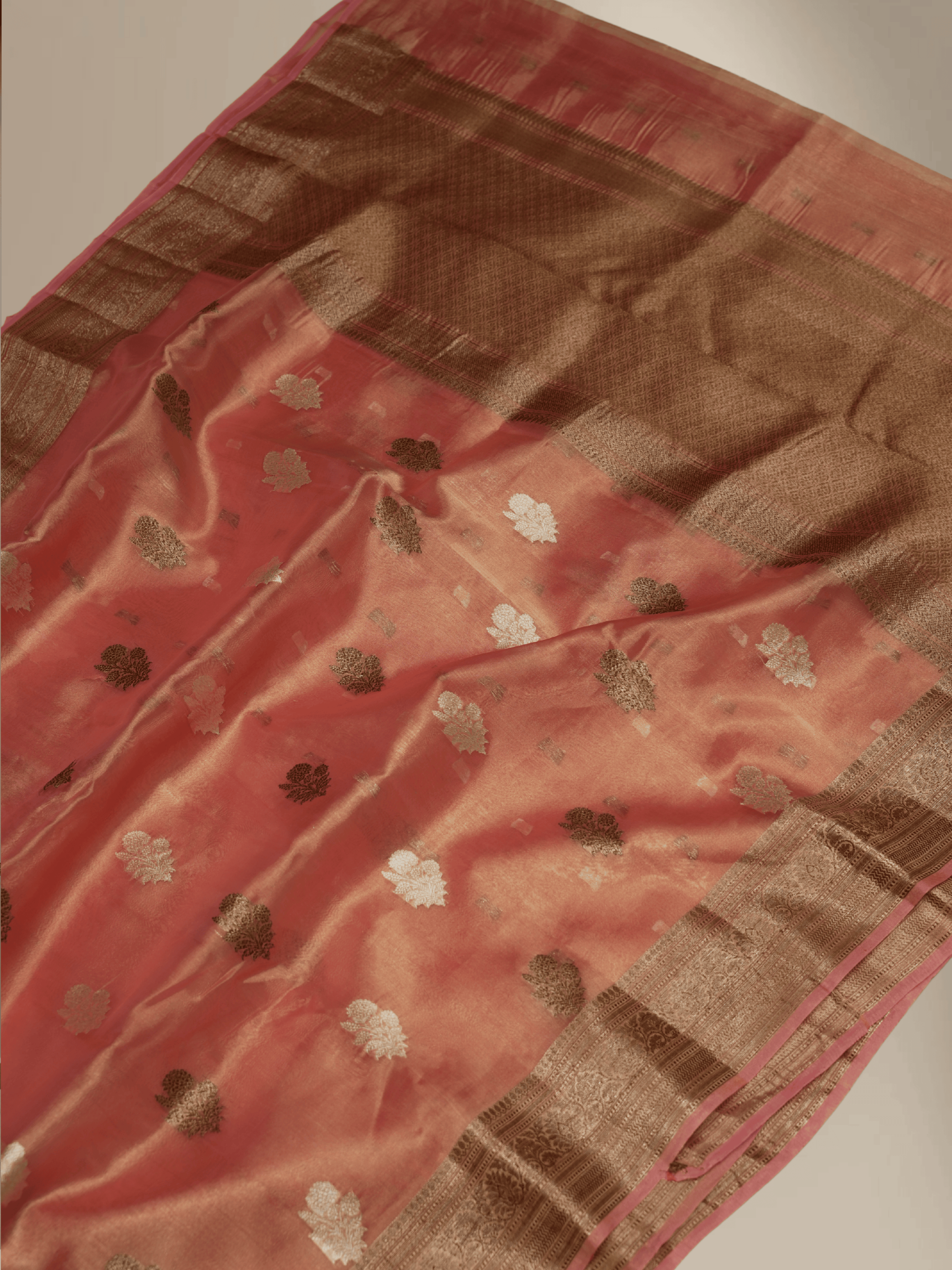 Pure Tissue Silk Handloom Banarasi saree with Coffee & Gold Zari