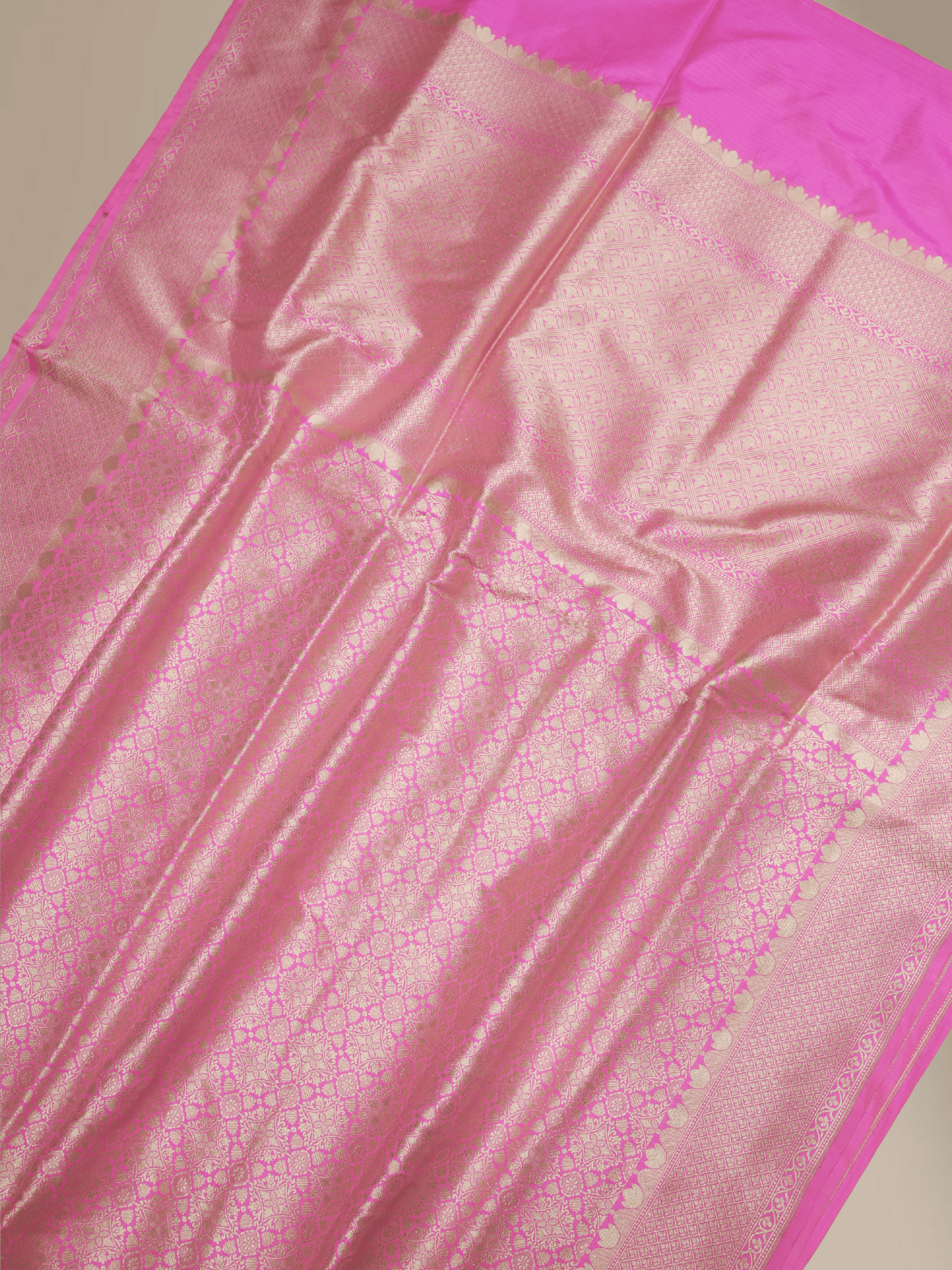 Pure Katan Silk Zari Tanchui Brocade Banarasi Saree - Pink