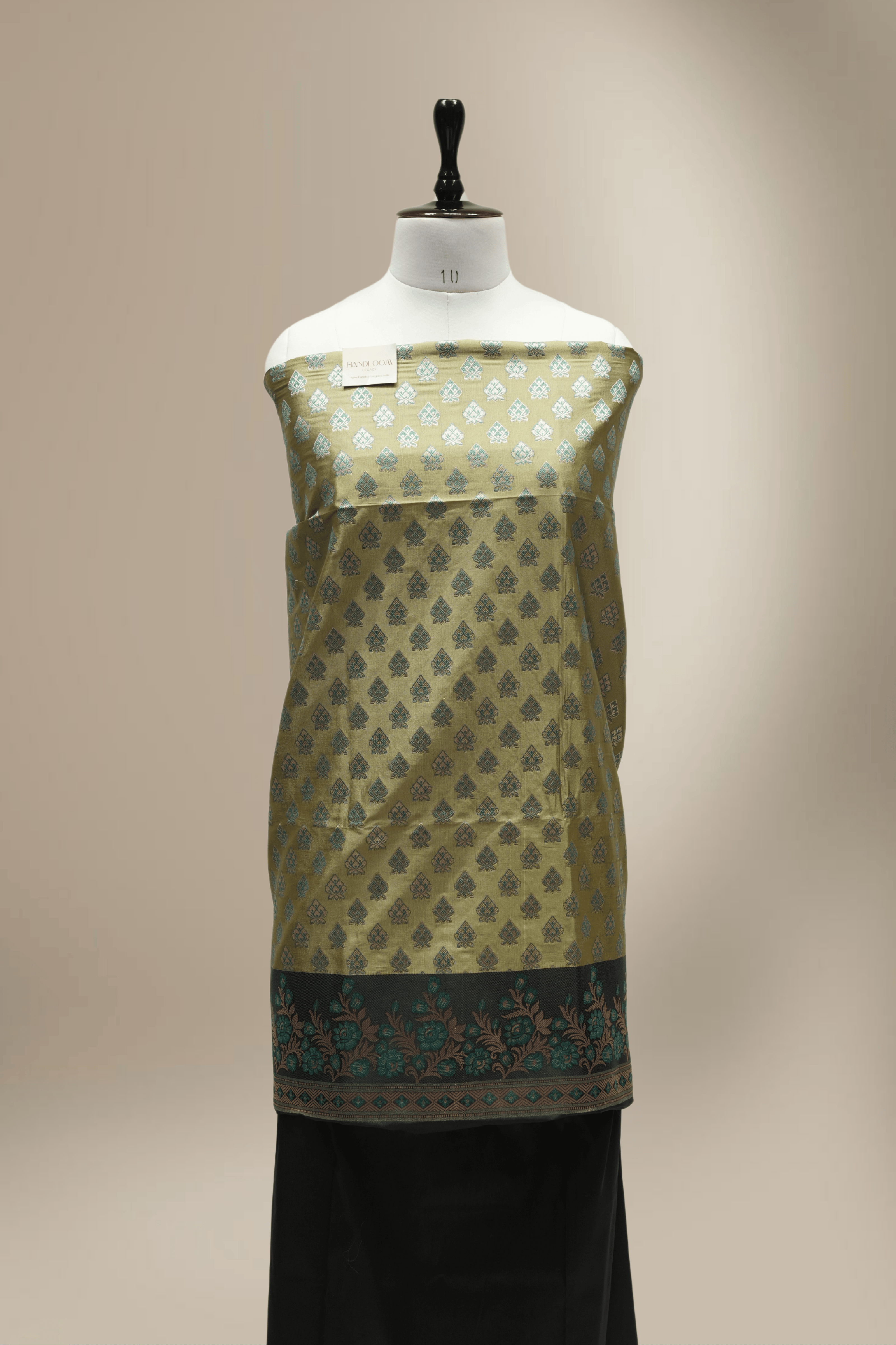 Banarasi Fancy Silk Suit with Zari Motif with Contrast Banarasi Dupatta - Black