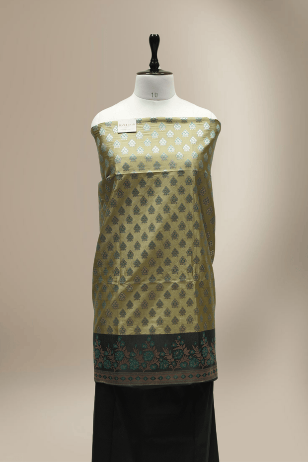Banarasi Fancy Silk Suit with Zari Motif with Contrast Banarasi Dupatta - Black