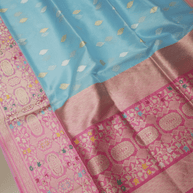 Sky Blue Pure Kora Silk Ropa Sona Kadua Motif Handloom Banarasi sarees