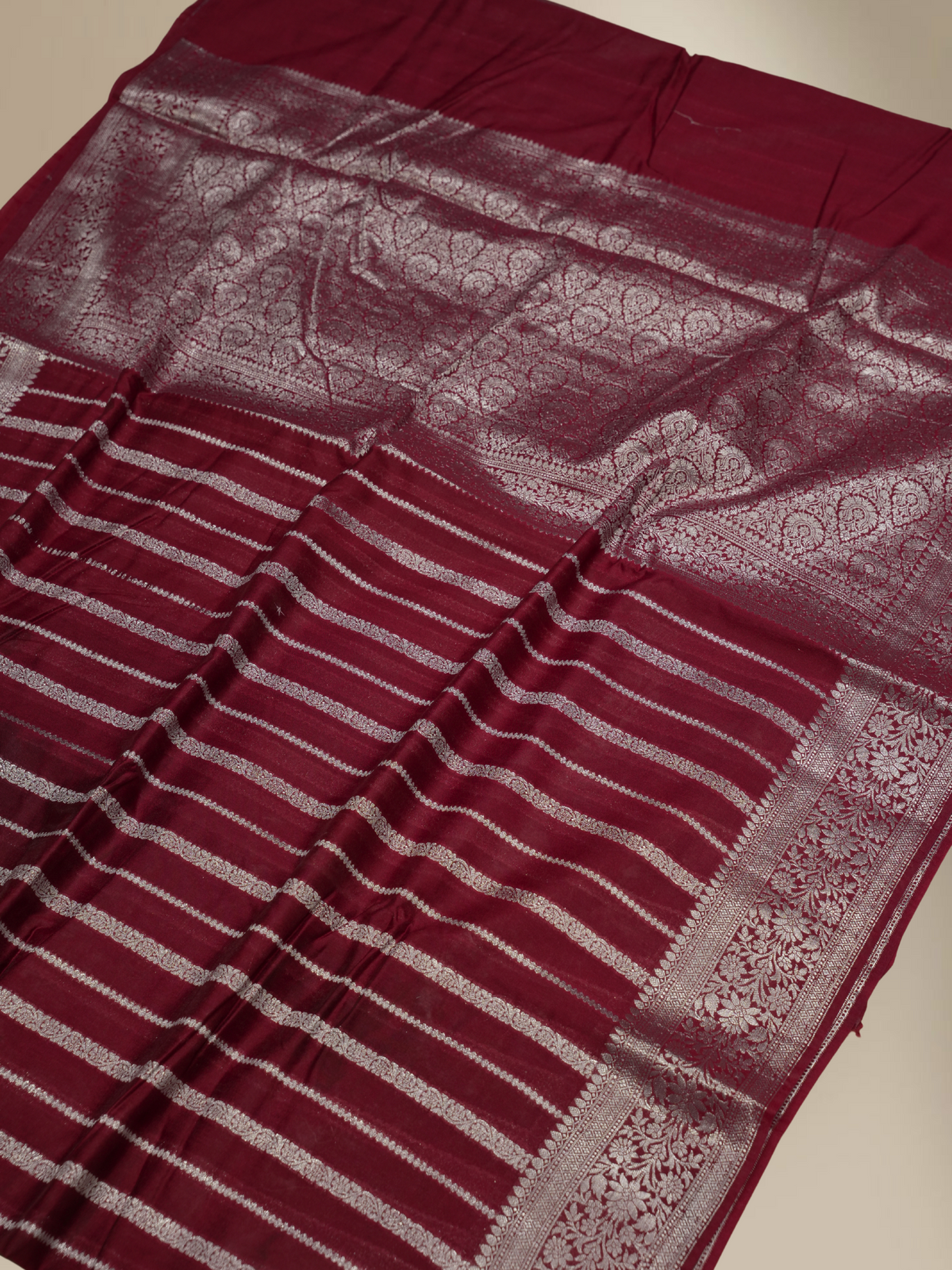 Mehroon Red Georgette Silver  Lining Banarasi Sarees