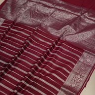 Mehroon Red Georgette Silver  Lining Banarasi Sarees