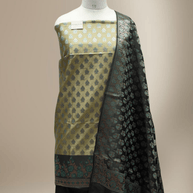 Banarasi Fancy Silk Suit with Zari Motif with Contrast Banarasi Dupatta - Black